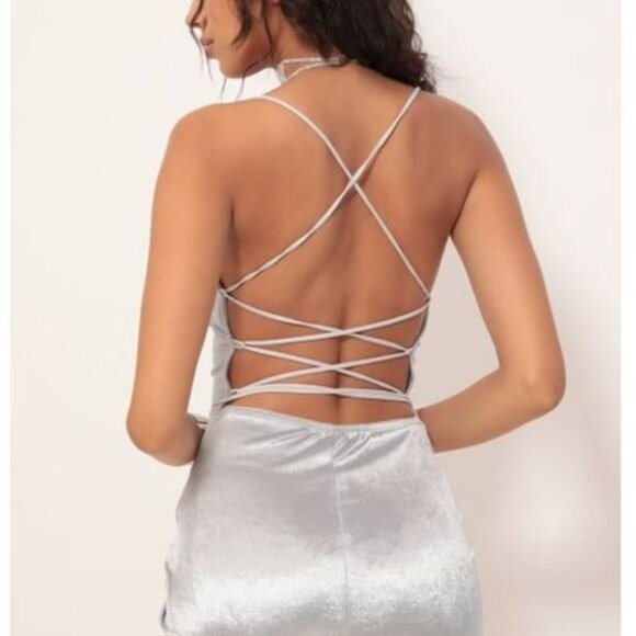 Lucy in the Sky Love Affair Velvet Dress in Silver Blue size small - Picture 2 of 10